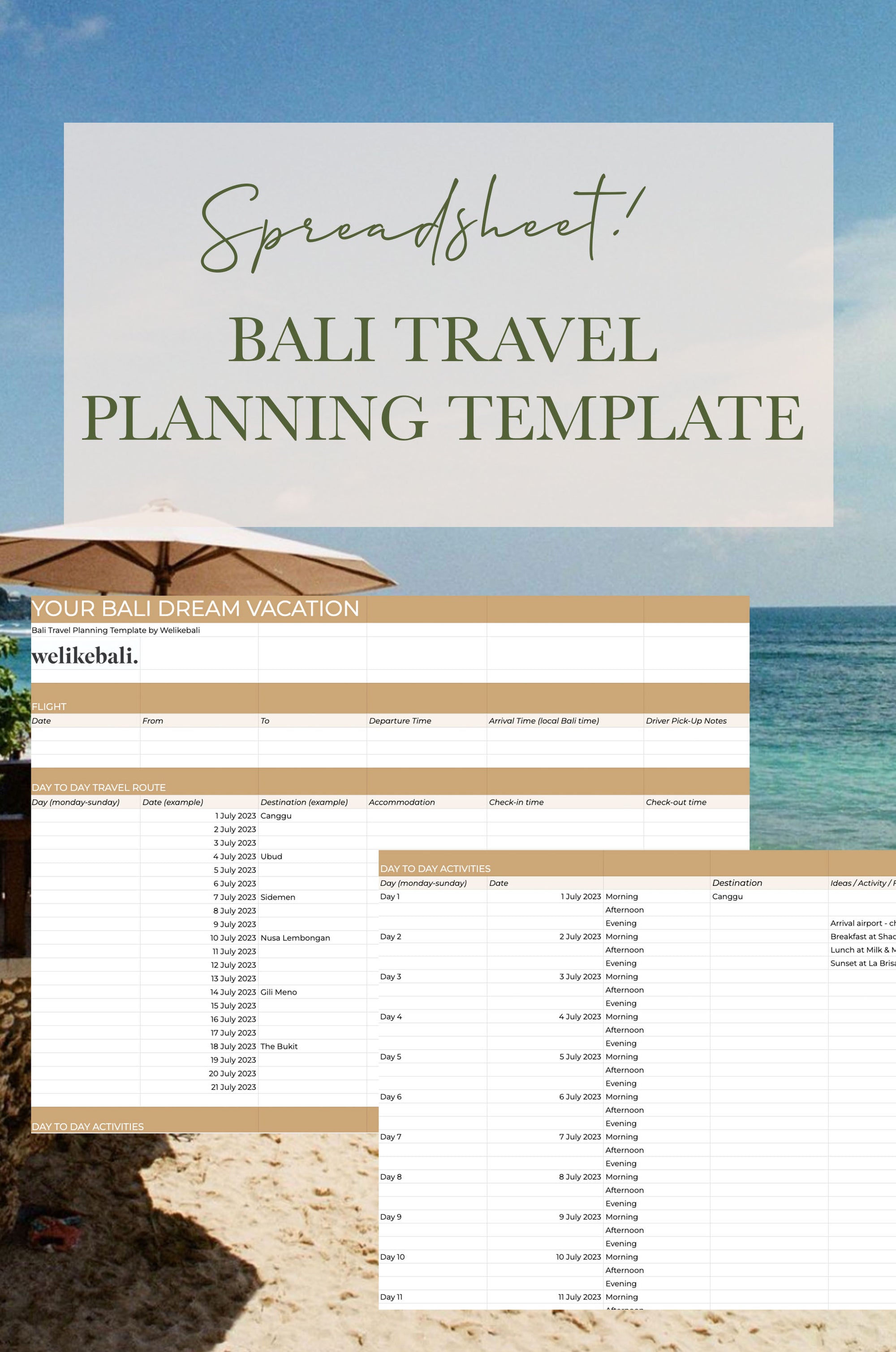 Bali Travel Planning Spreadsheet